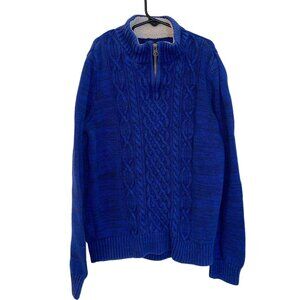 Lands End Blue Cable Knit Half-Zip Sweater L 14-16
